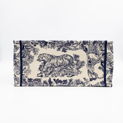 Book Tote Medium Navy & White Toile de Jouy Sauvage Embroidery