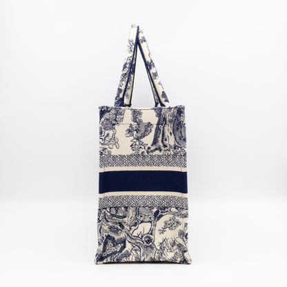 Book Tote Medium Navy & White Toile de Jouy Sauvage Embroidery