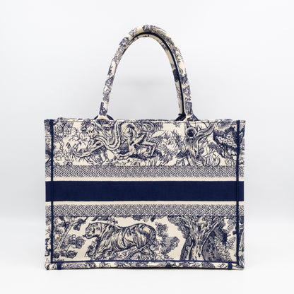 Book Tote Medium Navy & White Toile de Jouy Sauvage Embroidery