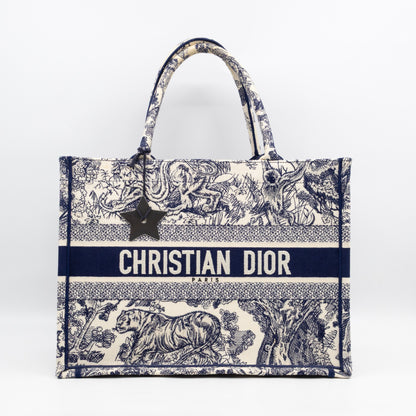 Book Tote Medium Navy & White Toile de Jouy Sauvage Embroidery