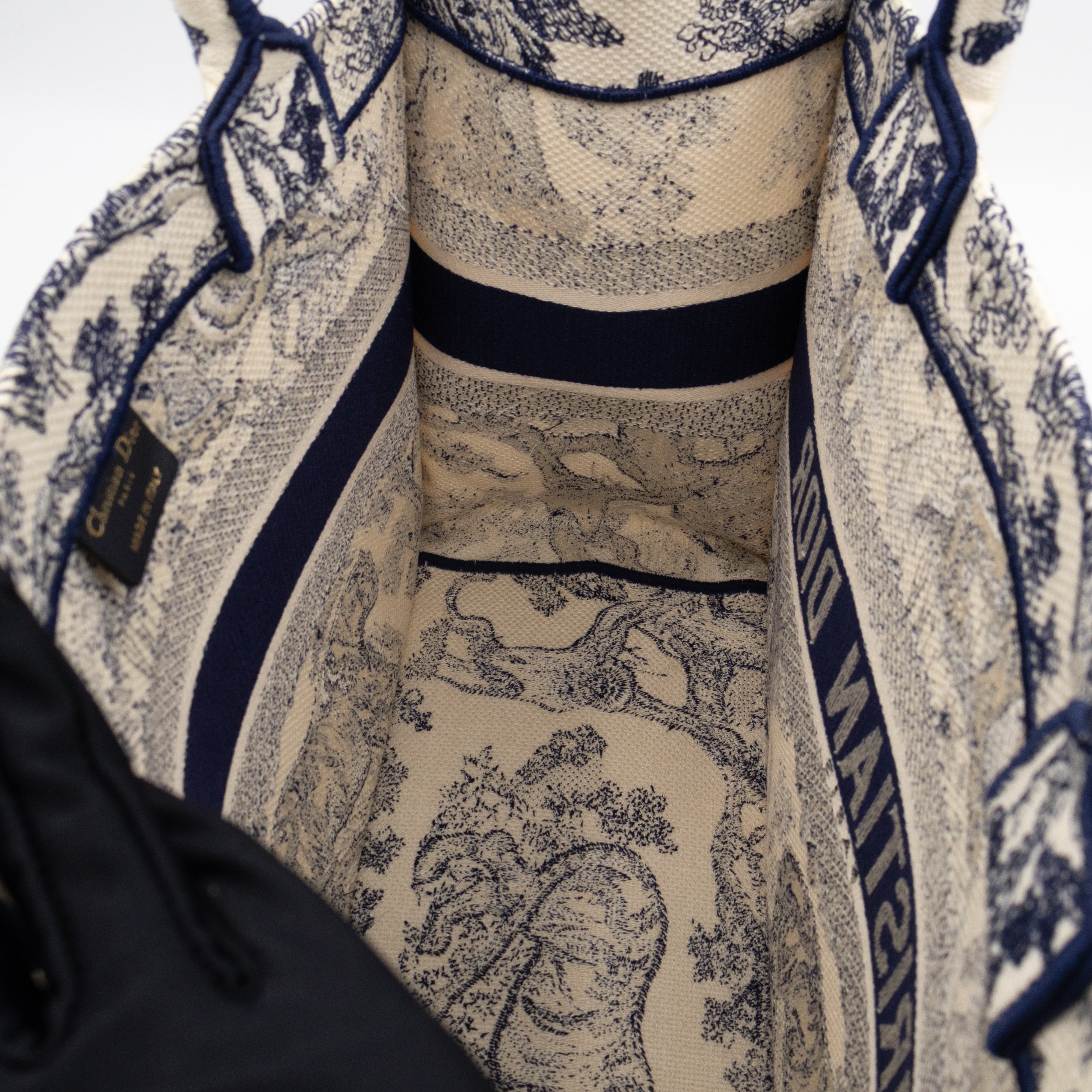 Book Tote Medium Navy & White Toile de Jouy Sauvage Embroidery