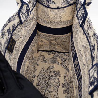 Book Tote Medium Navy & White Toile de Jouy Sauvage Embroidery