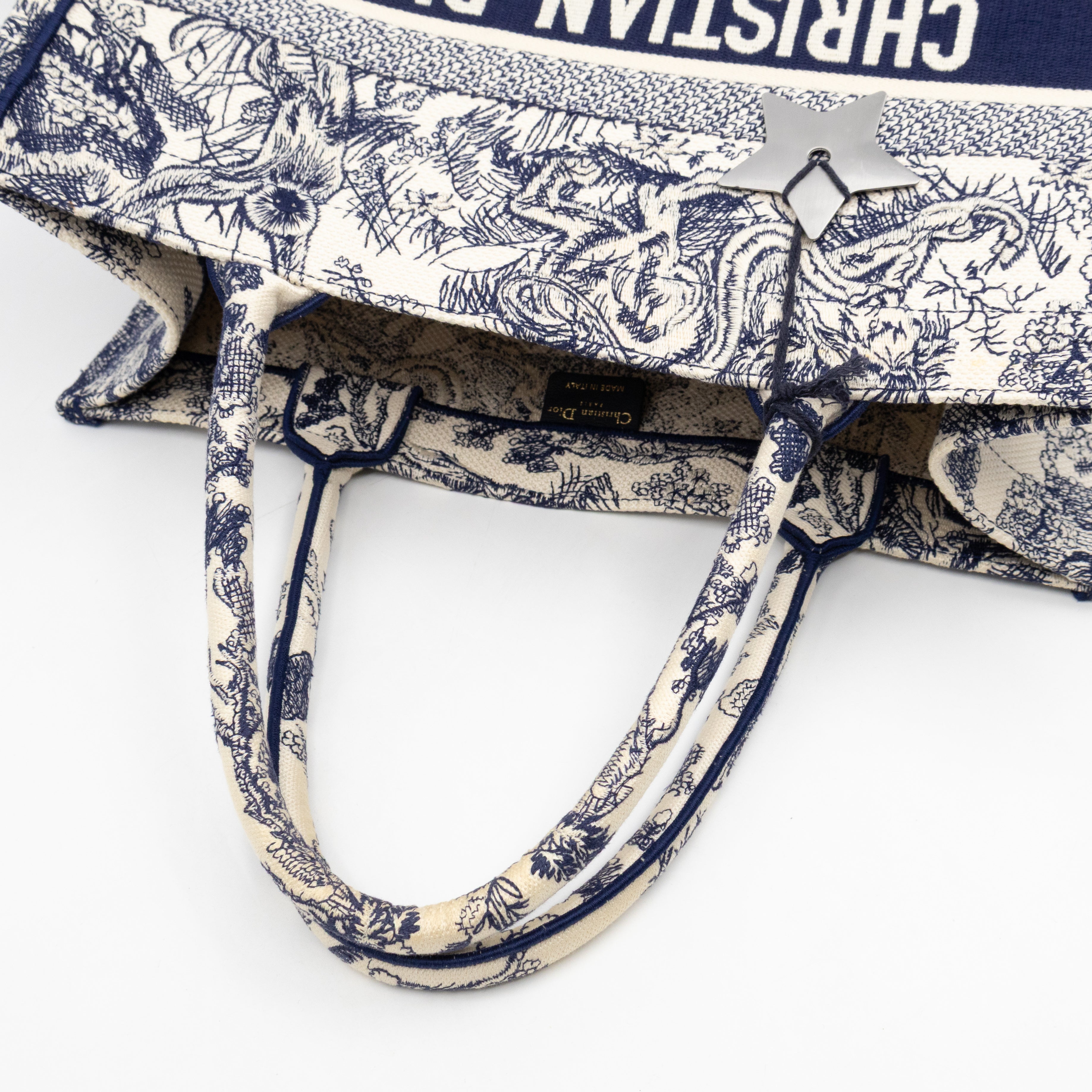 Book Tote Medium Navy & White Toile de Jouy Sauvage Embroidery