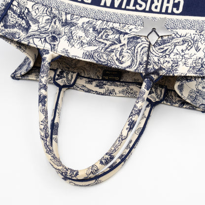 Book Tote Medium Navy & White Toile de Jouy Sauvage Embroidery