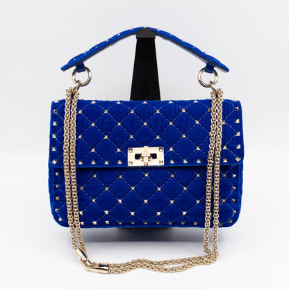 Rockstud Spike Medium Shoulder Bag Blue Velvet