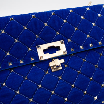 Rockstud Spike Medium Shoulder Bag Blue Velvet