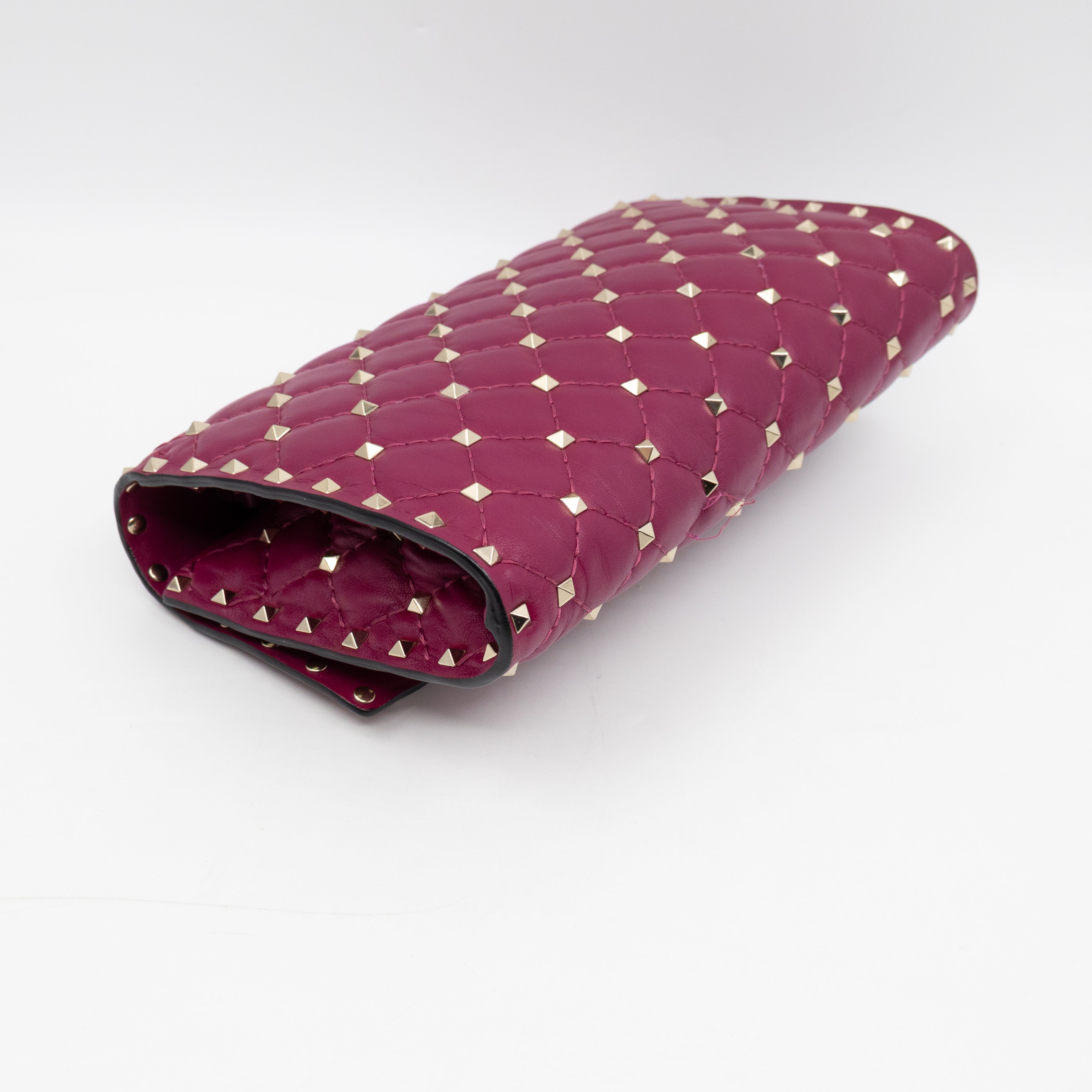 Rockstud Spike Crossbody Clutch Bag Fuchsia Leather
