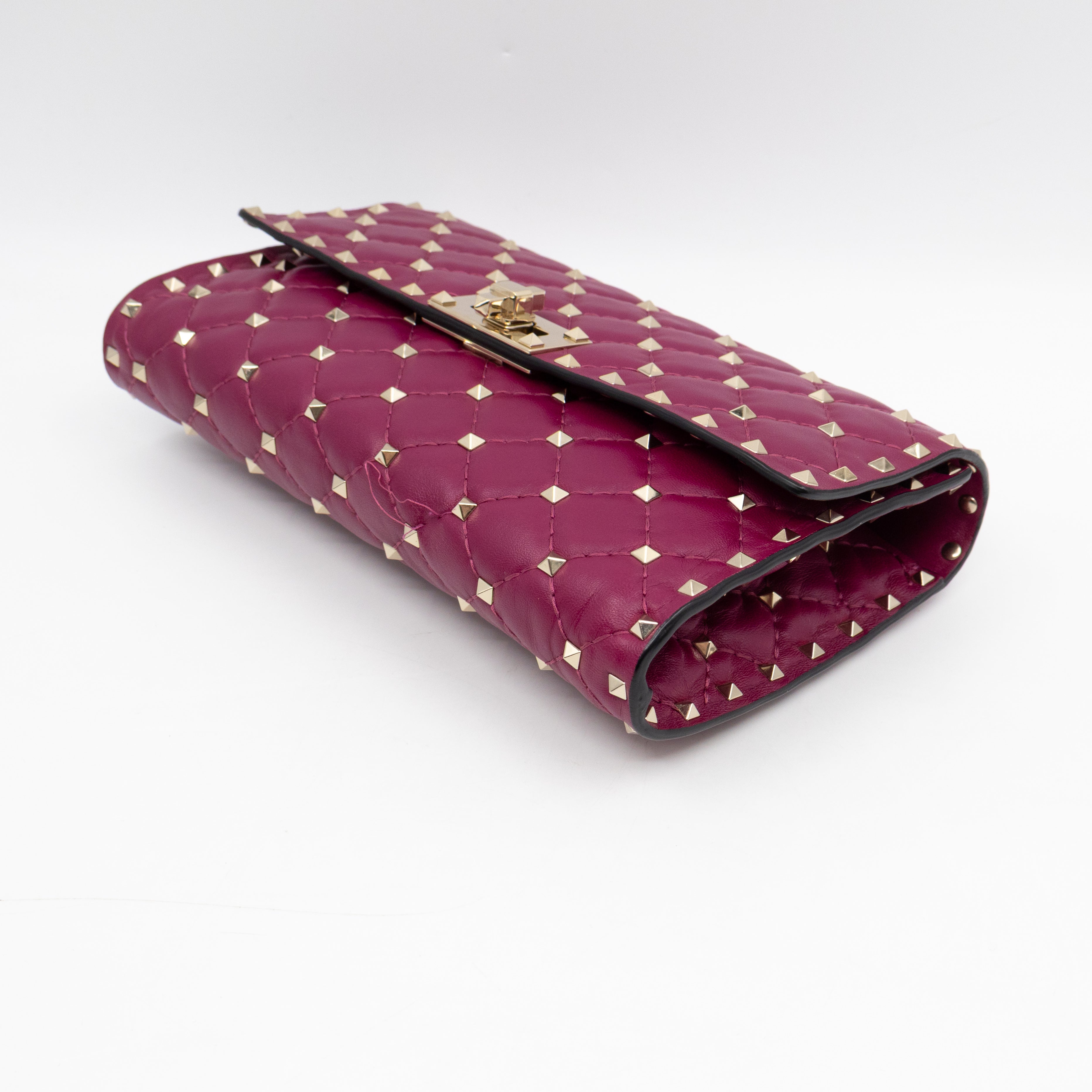Rockstud Spike Crossbody Clutch Bag Fuchsia Leather