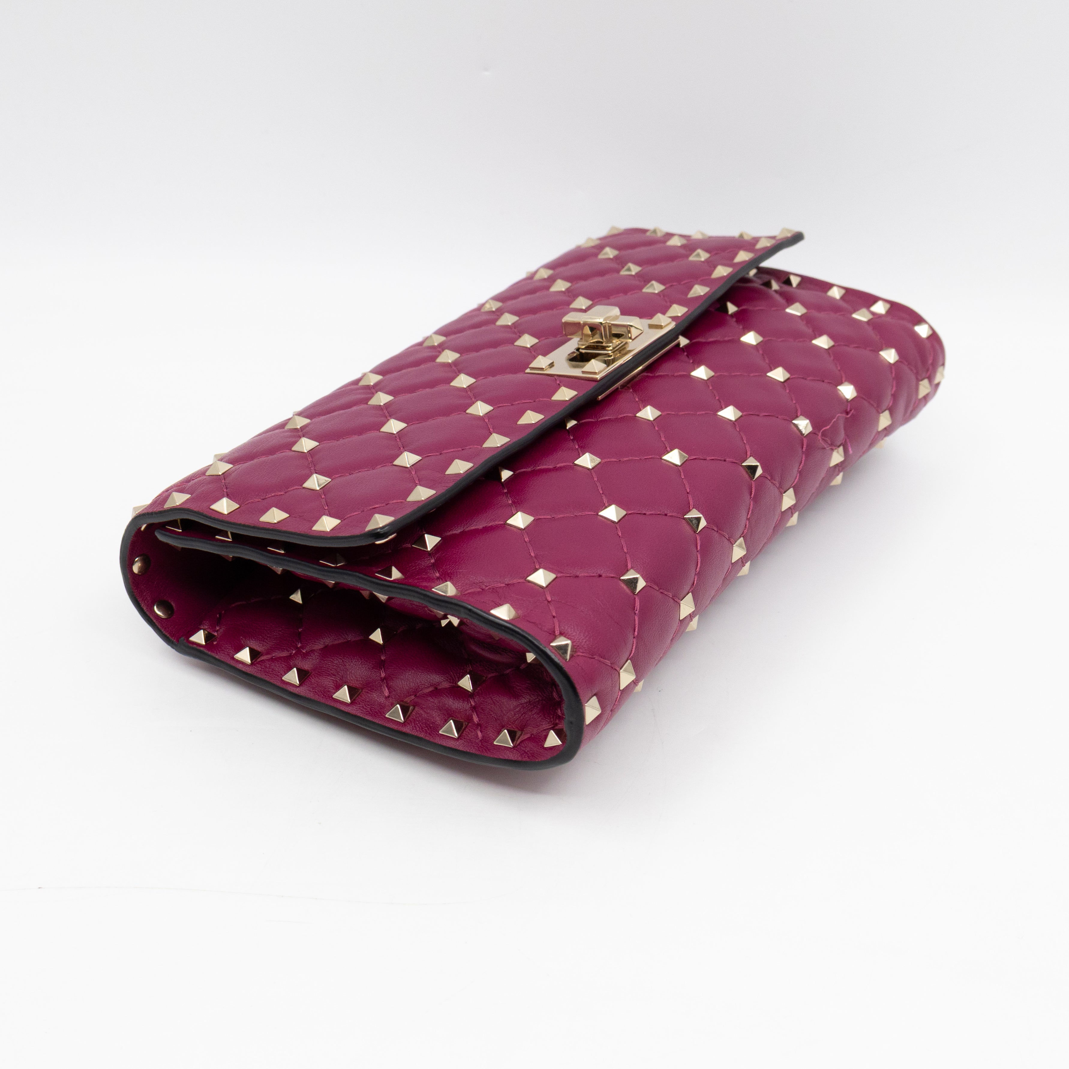 Rockstud Spike Crossbody Clutch Bag Fuchsia Leather