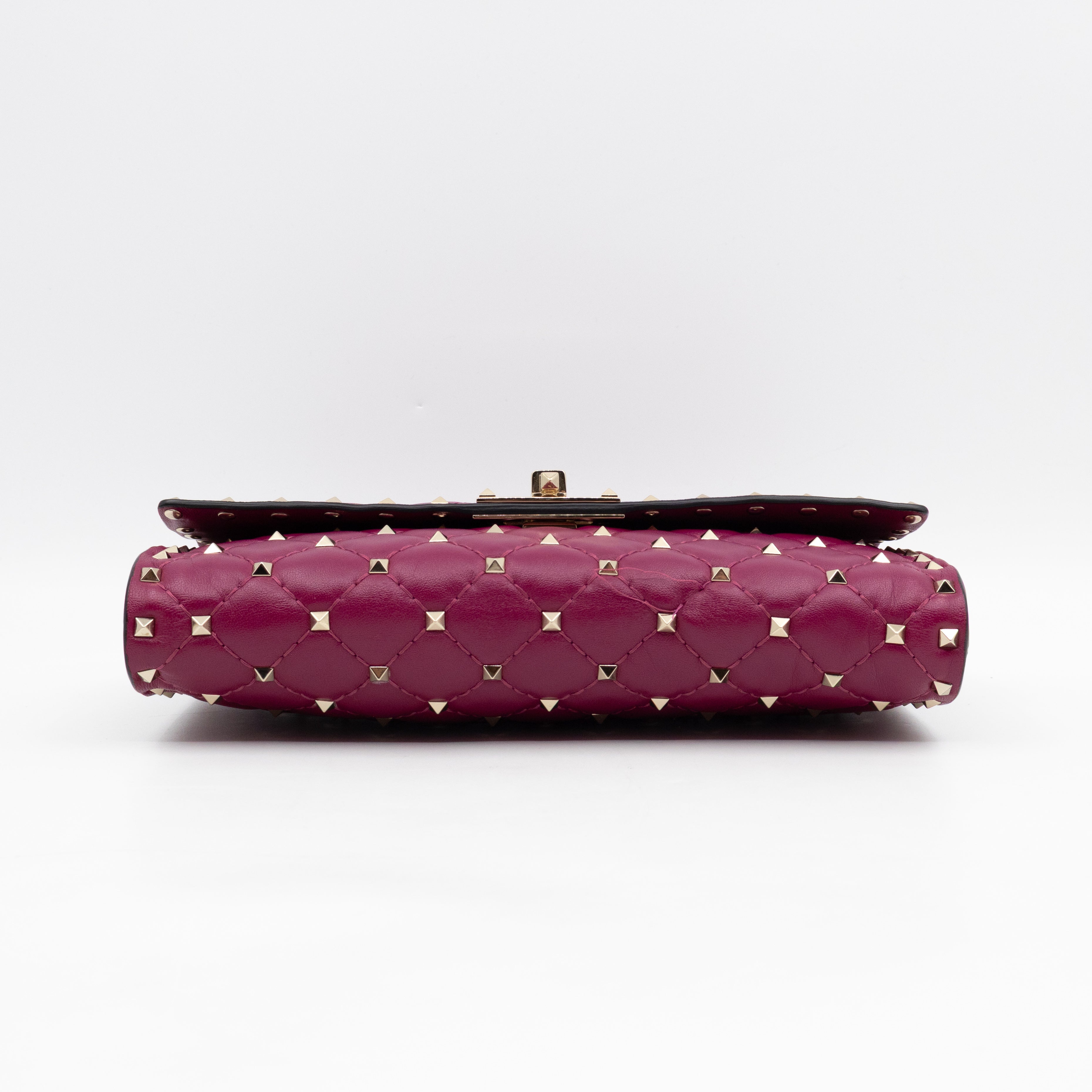 Rockstud Spike Crossbody Clutch Bag Fuchsia Leather