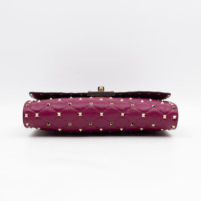 Rockstud Spike Crossbody Clutch Bag Fuchsia Leather