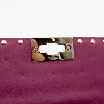 Rockstud Spike Crossbody Clutch Bag Fuchsia Leather
