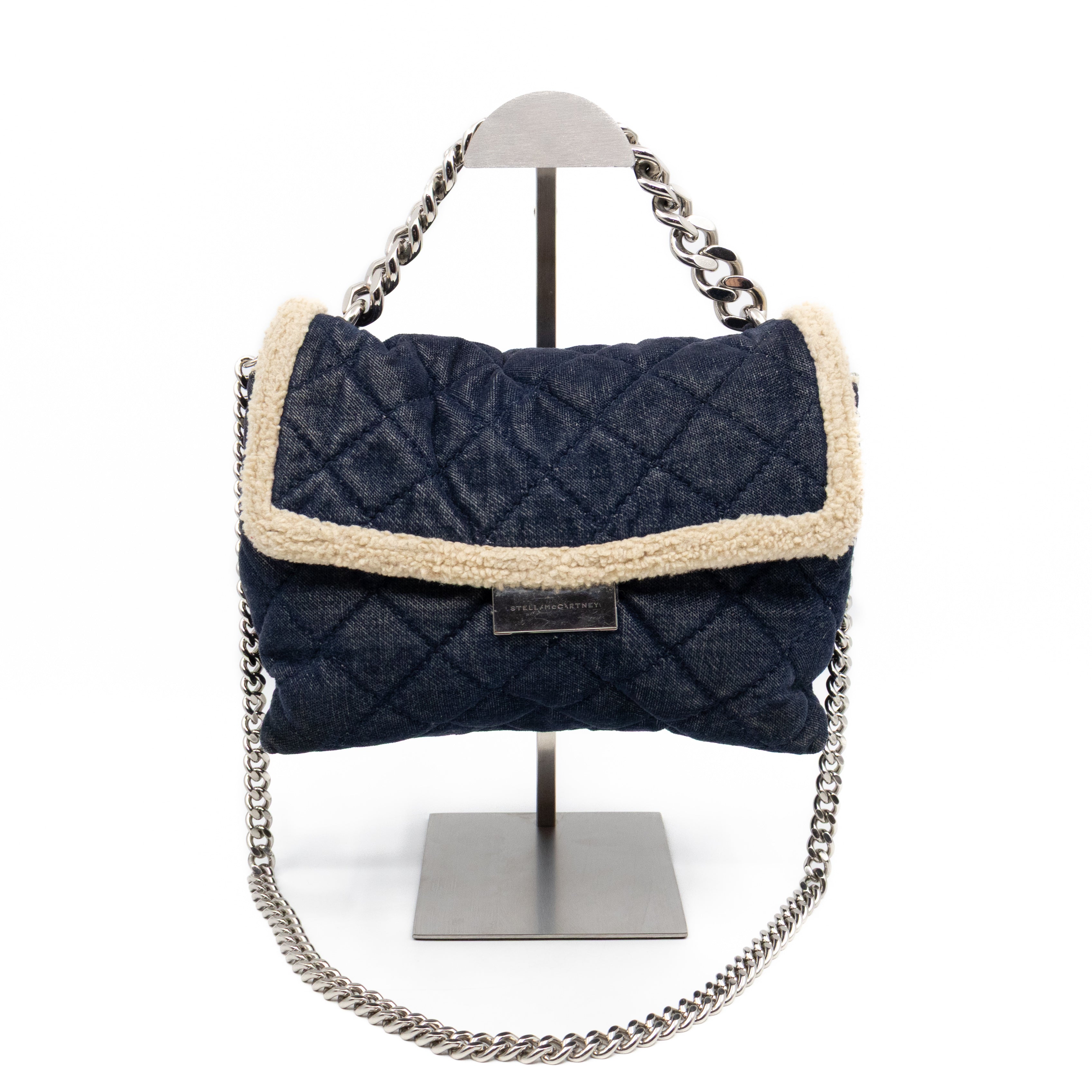 Beckett Shoulder Bag Soft Quilted Denim Blue Faux Shearling