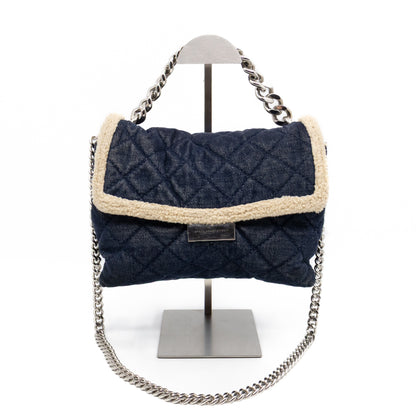 Beckett Shoulder Bag Soft Quilted Denim Blue Faux Shearling