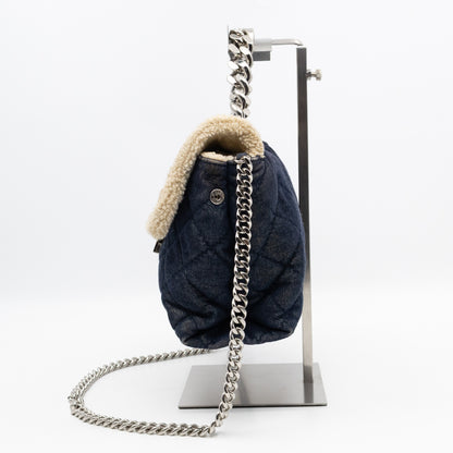 Beckett Shoulder Bag Soft Quilted Denim Blue Faux Shearling