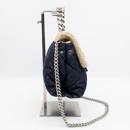 Beckett Shoulder Bag Soft Quilted Denim Blue Faux Shearling