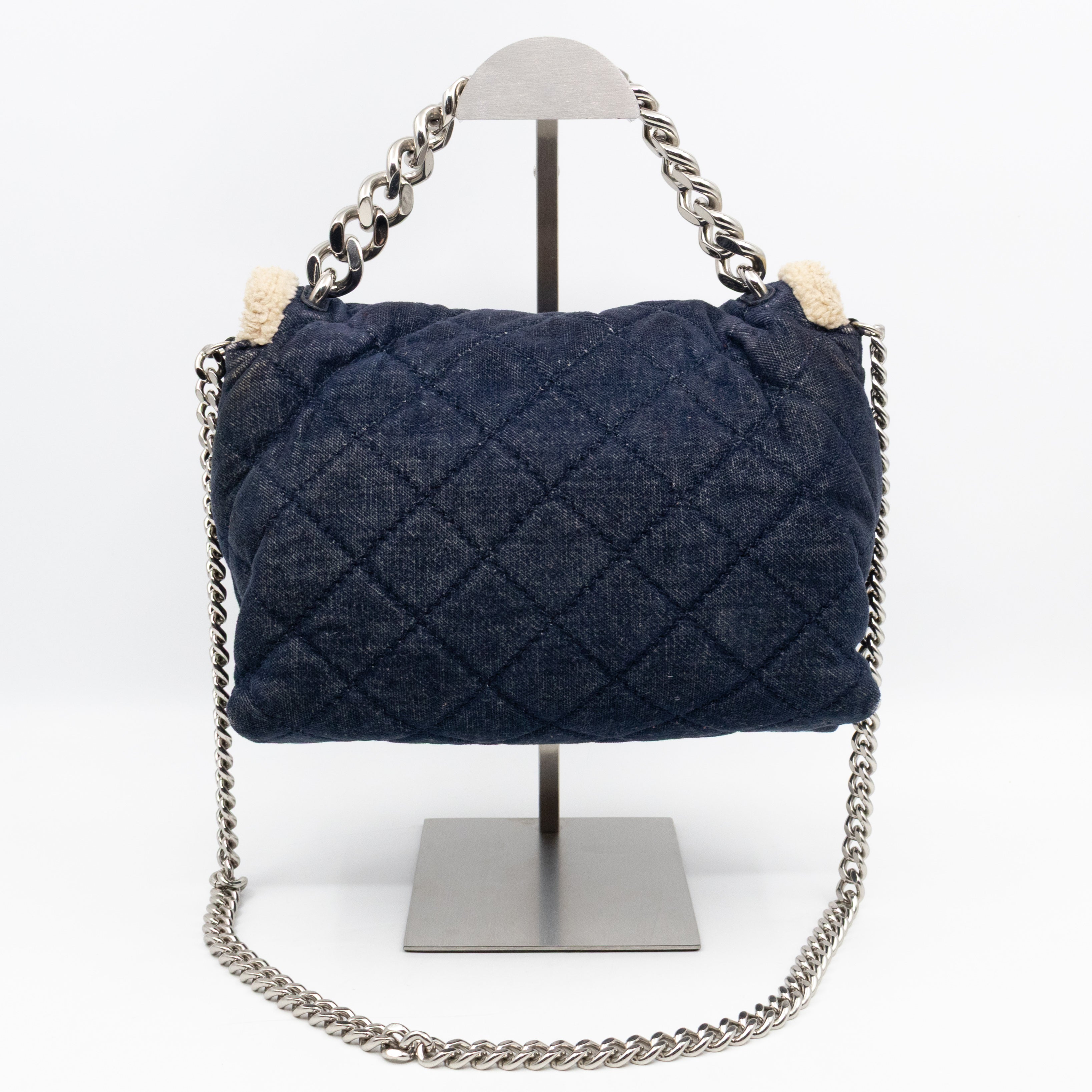 Beckett Shoulder Bag Soft Quilted Denim Blue Faux Shearling