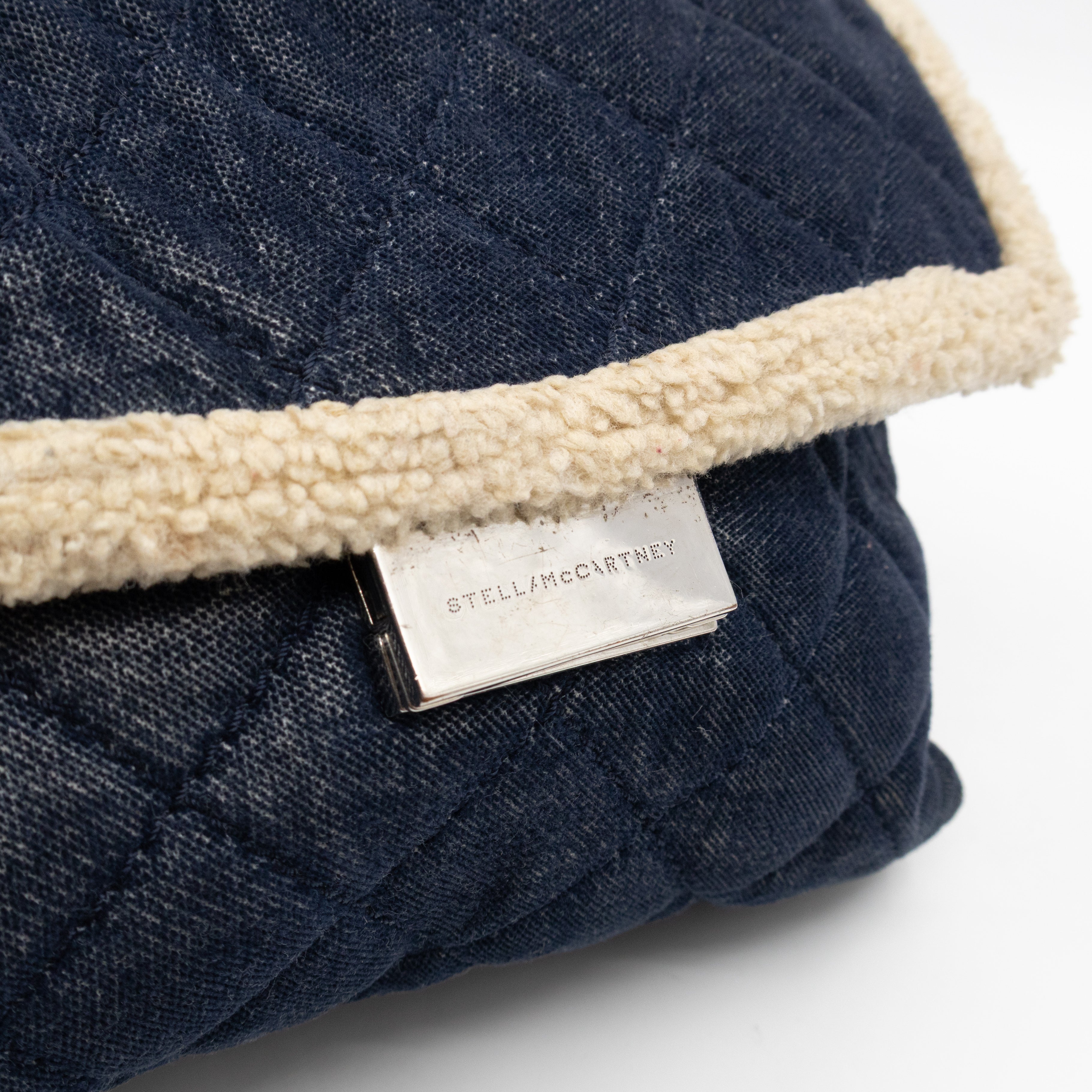 Beckett Shoulder Bag Soft Quilted Denim Blue Faux Shearling