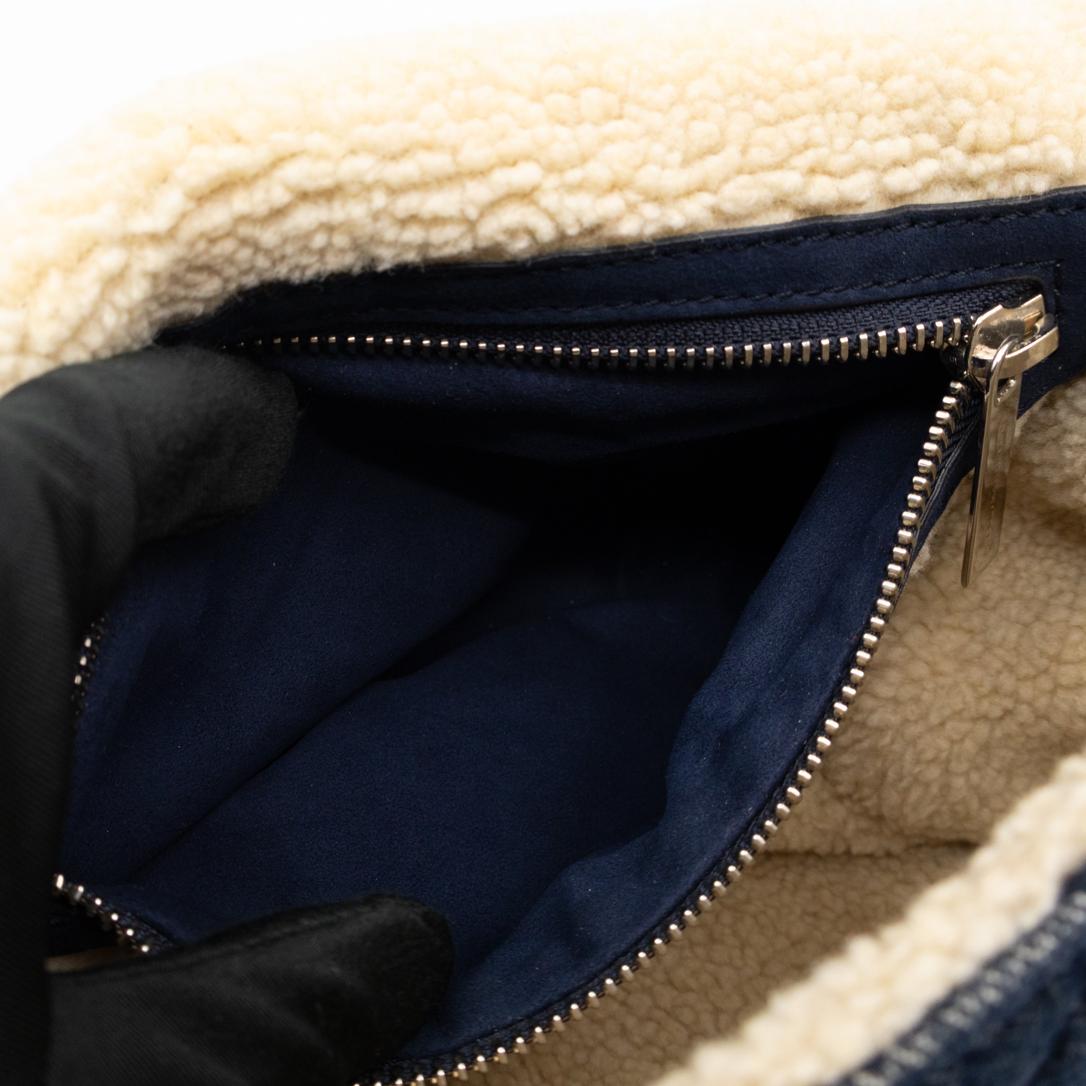 Beckett Shoulder Bag Soft Quilted Denim Blue Faux Shearling