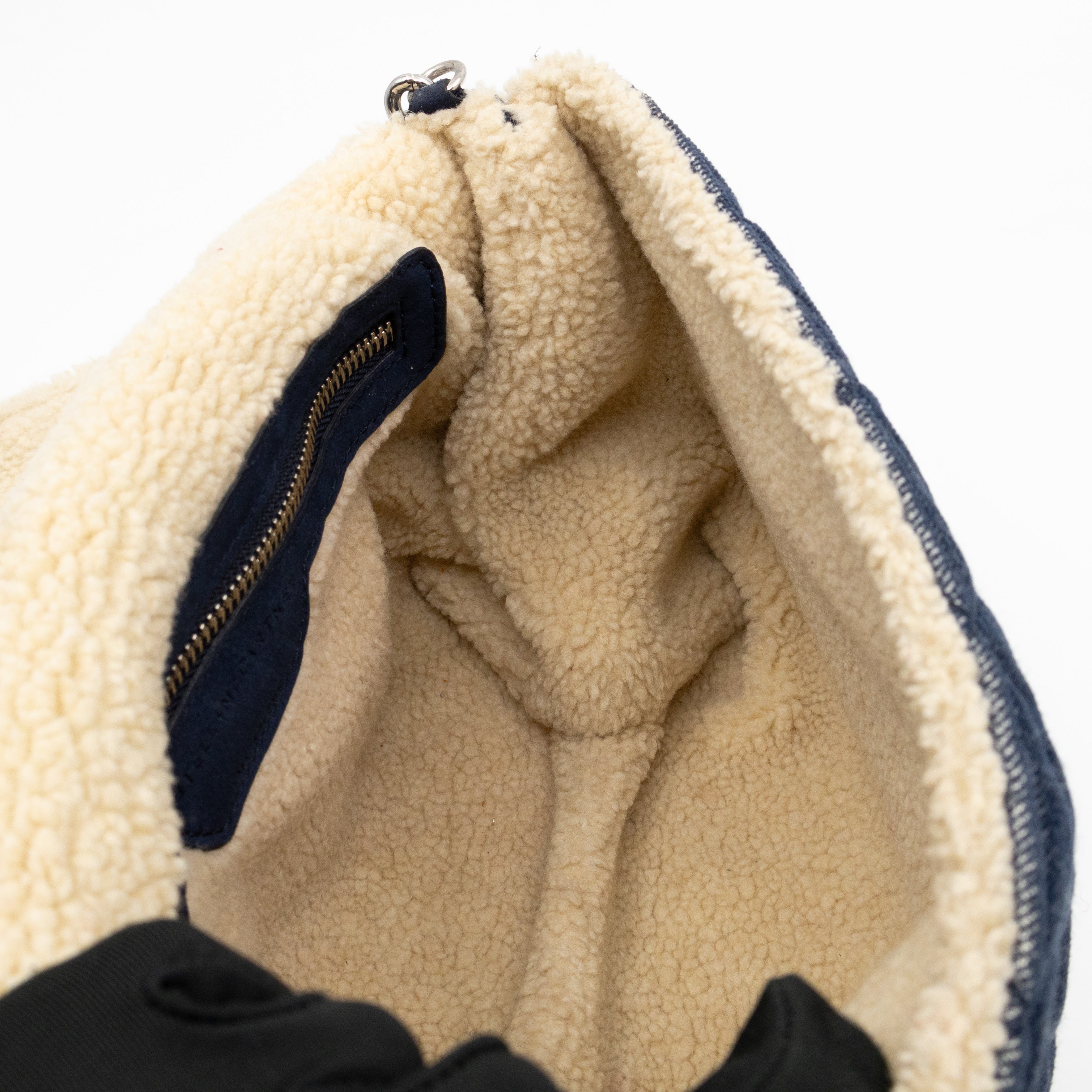 Beckett Shoulder Bag Soft Quilted Denim Blue Faux Shearling