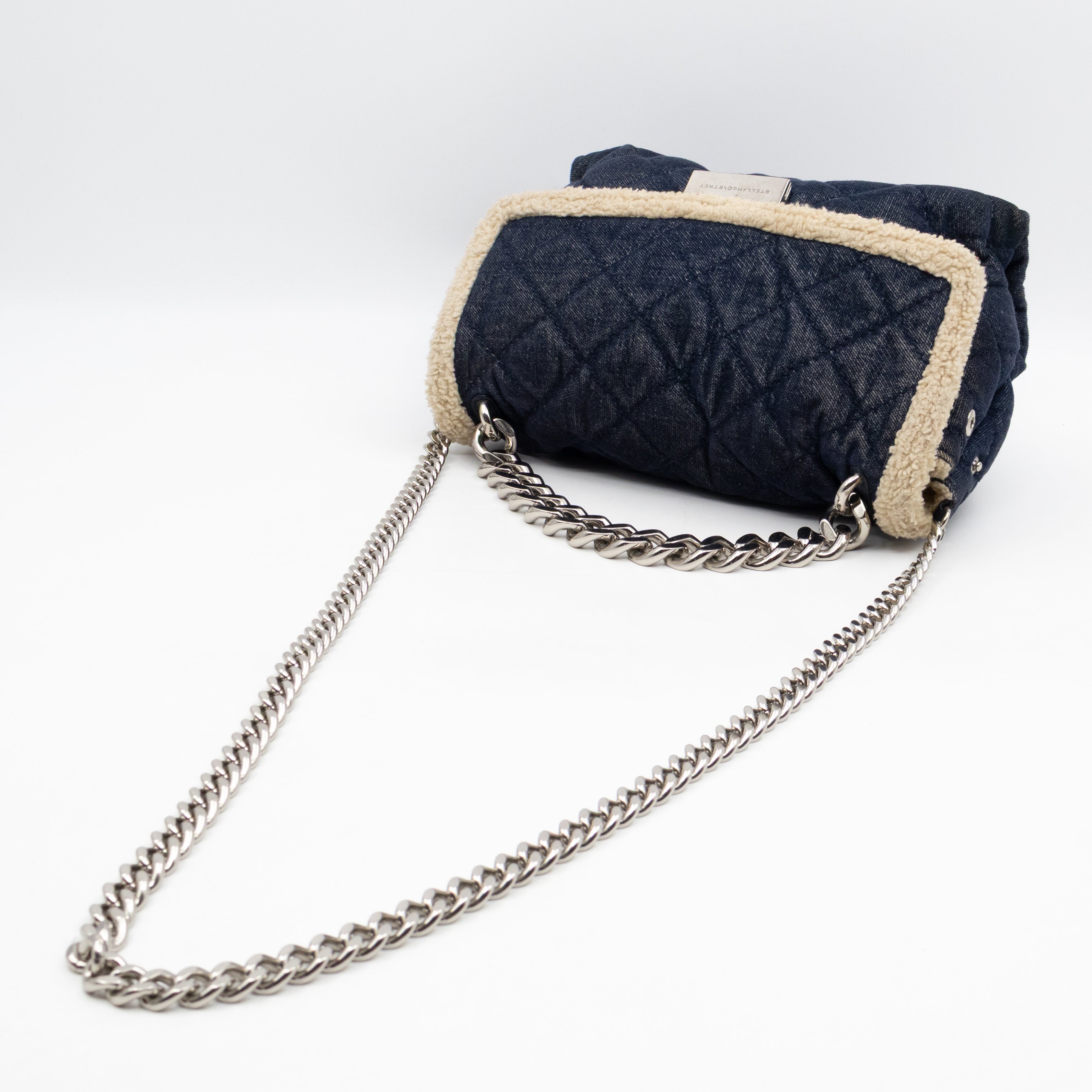 Beckett Shoulder Bag Soft Quilted Denim Blue Faux Shearling