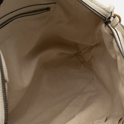 Twill Top Handle Bag White Pebbled Leather