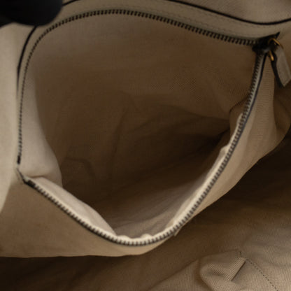 Twill Top Handle Bag White Pebbled Leather