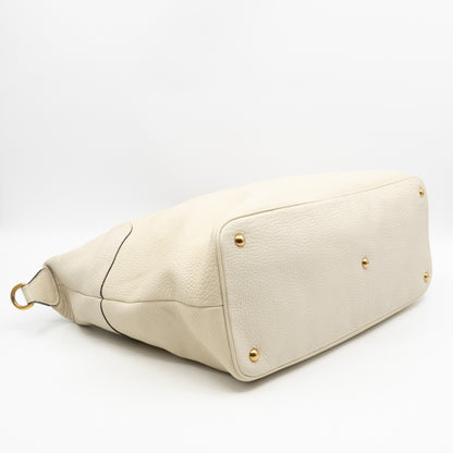 Twill Top Handle Bag White Pebbled Leather