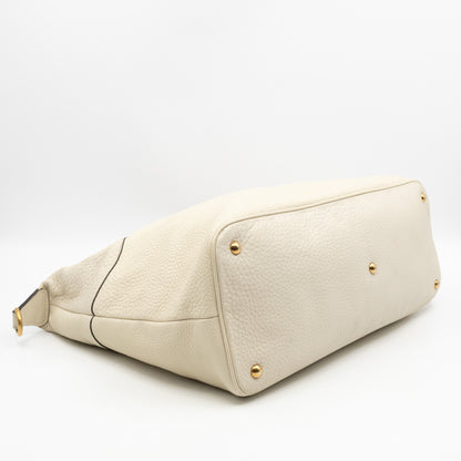 Twill Top Handle Bag White Pebbled Leather