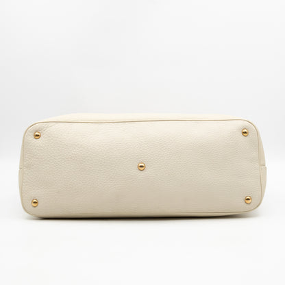 Twill Top Handle Bag White Pebbled Leather