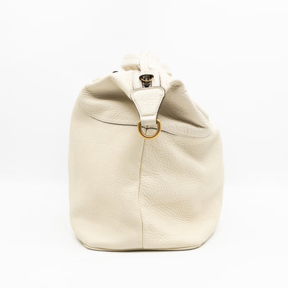 Twill Top Handle Bag White Pebbled Leather