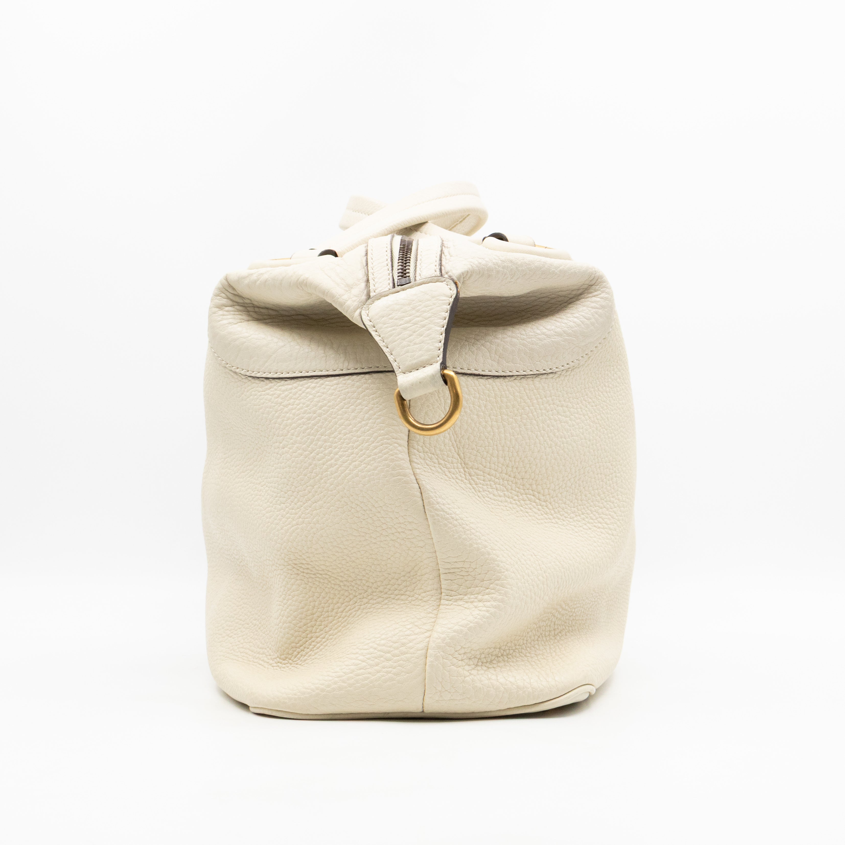 Twill Top Handle Bag White Pebbled Leather