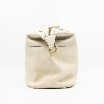 Twill Top Handle Bag White Pebbled Leather