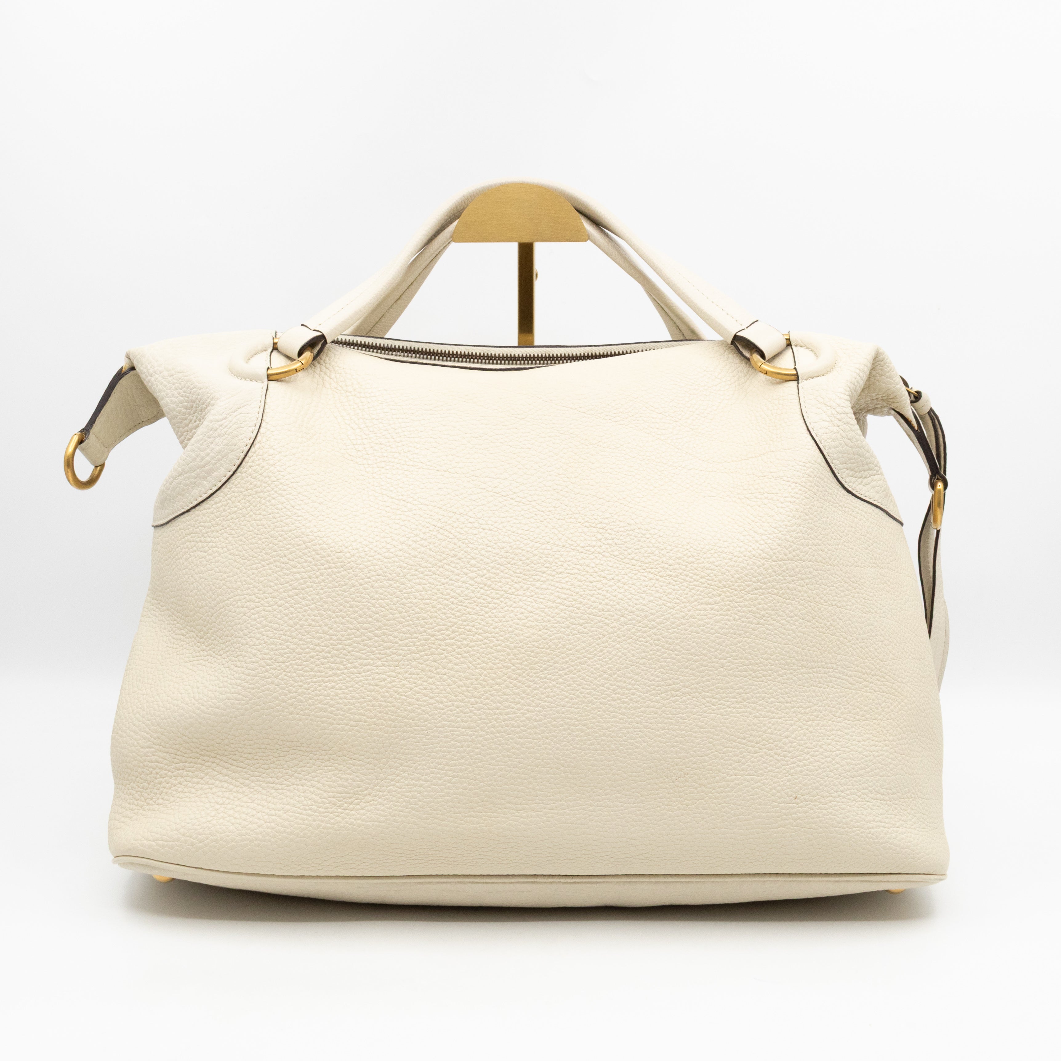 Twill Top Handle Bag White Pebbled Leather