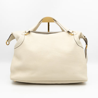 Twill Top Handle Bag White Pebbled Leather