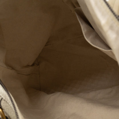 Twill Top Handle Bag White Pebbled Leather