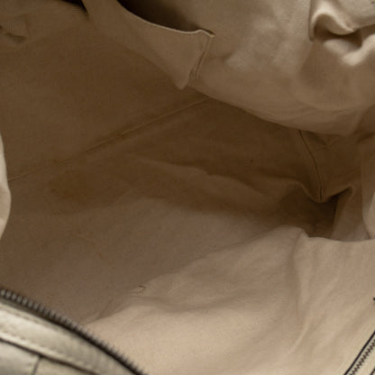 Twill Top Handle Bag White Pebbled Leather