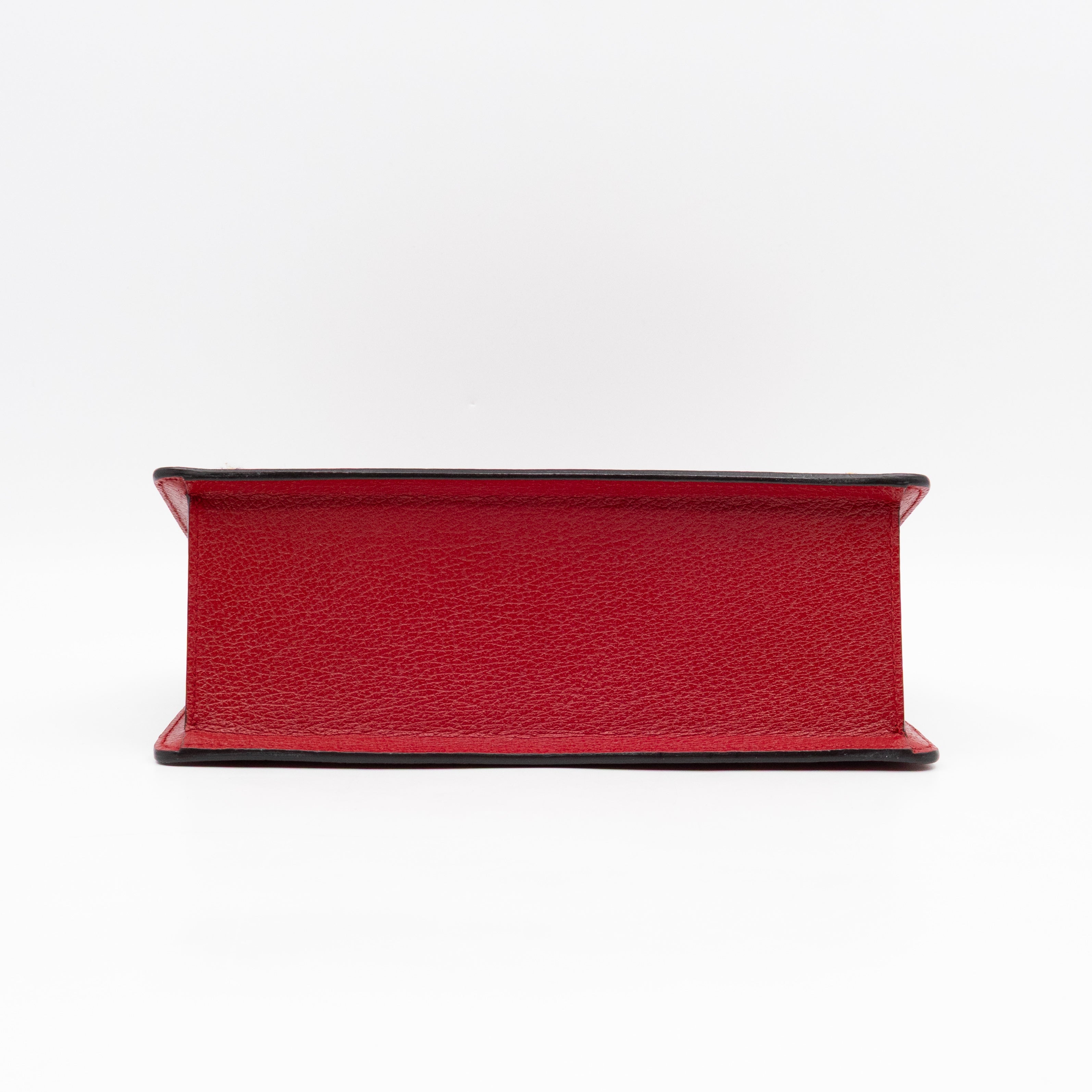 Floral Embroidered Ricami Small Shoulder Bag Red Leather