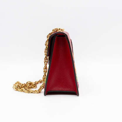 Floral Embroidered Ricami Small Shoulder Bag Red Leather