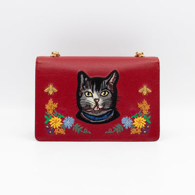 Floral Embroidered Ricami Small Shoulder Bag Red Leather