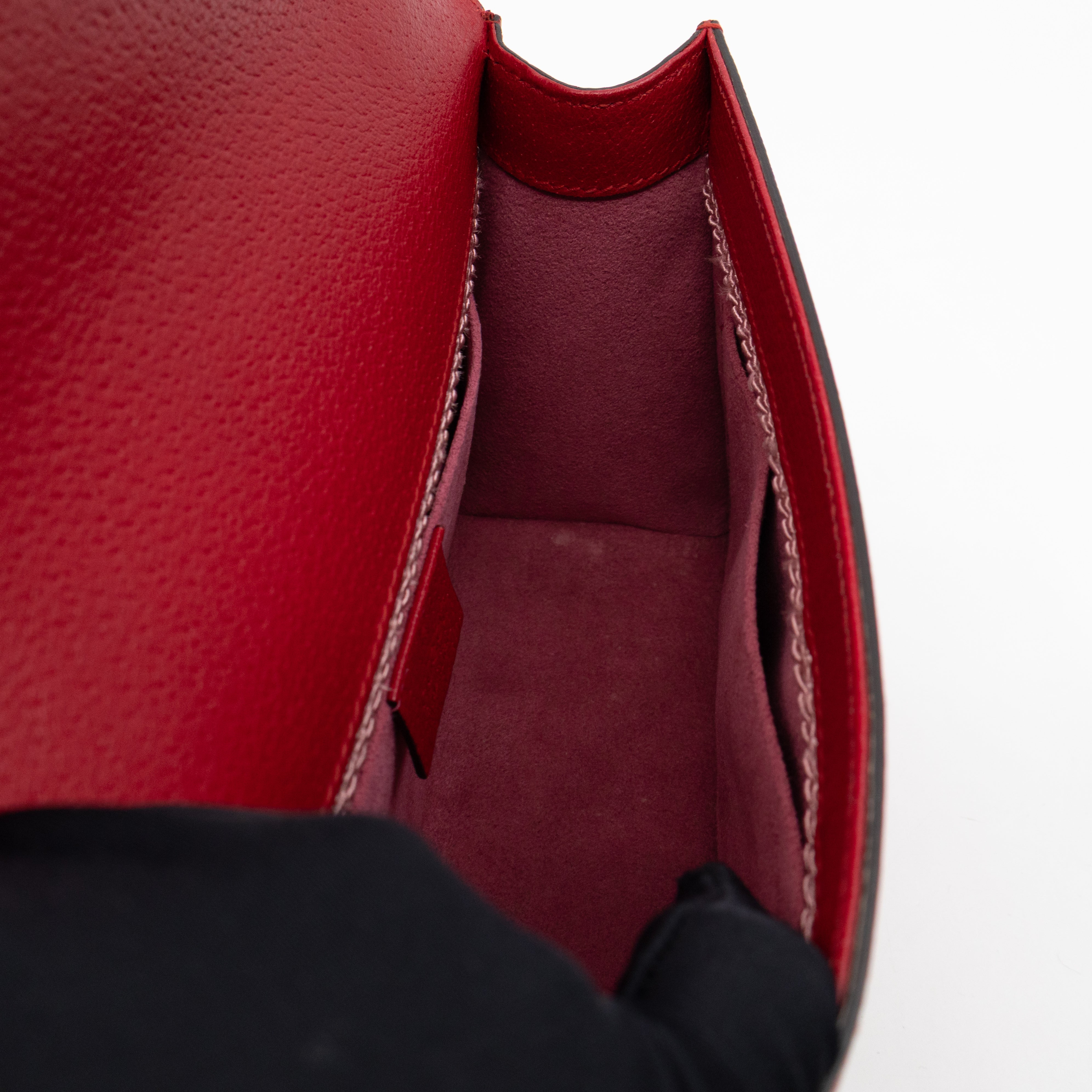 Floral Embroidered Ricami Small Shoulder Bag Red Leather