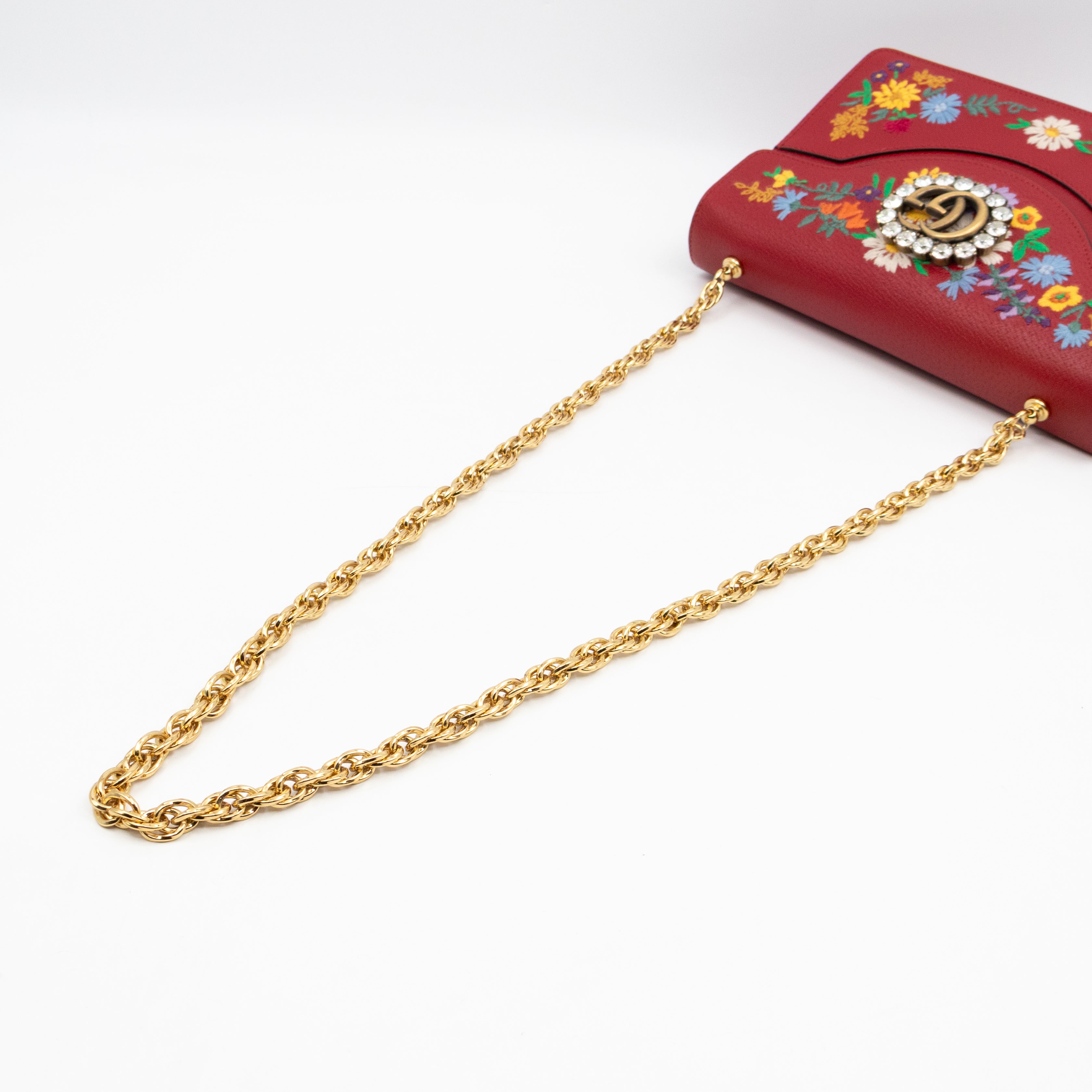 Floral Embroidered Ricami Small Shoulder Bag Red Leather