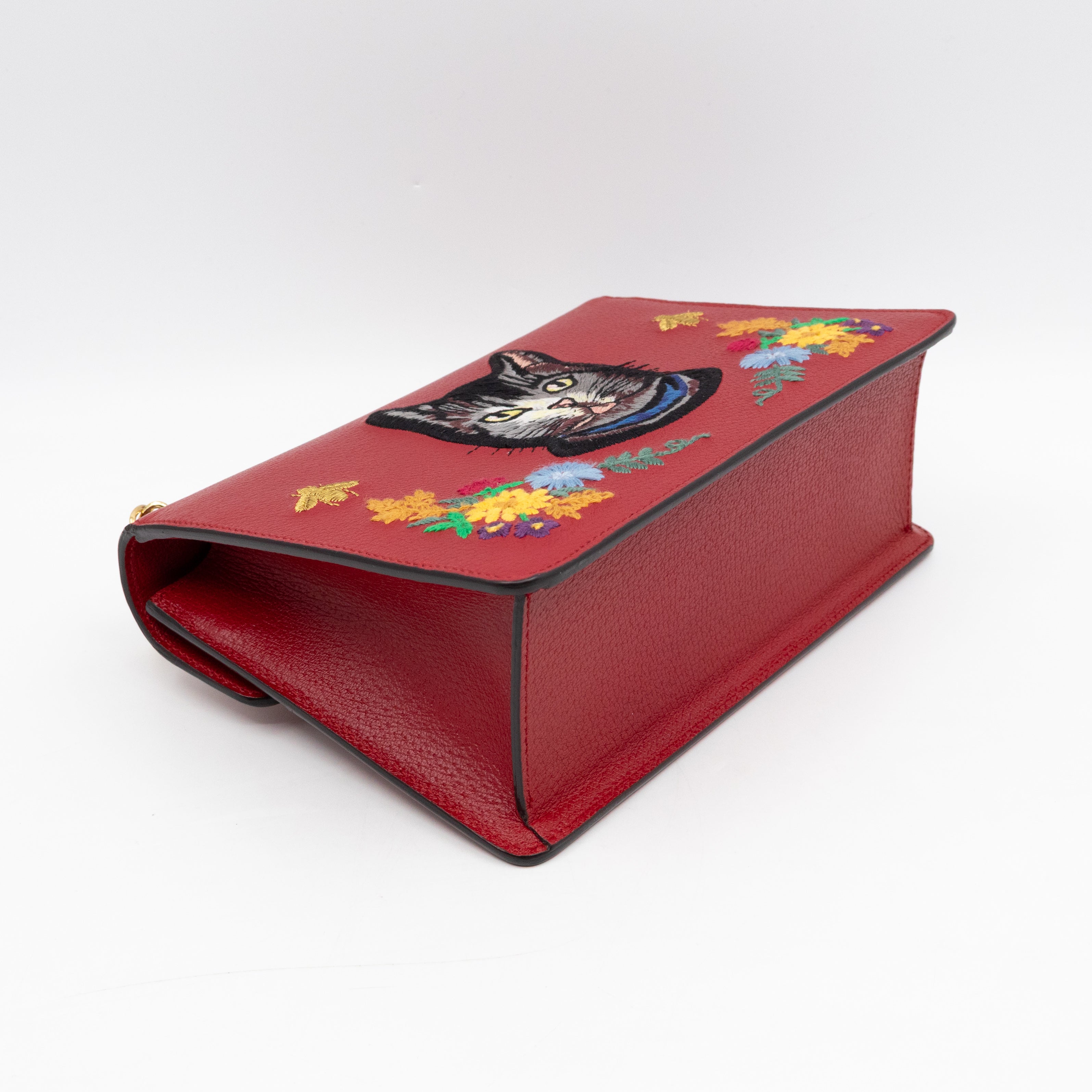 Floral Embroidered Ricami Small Shoulder Bag Red Leather