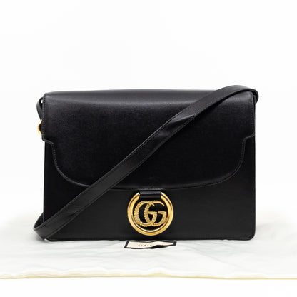 GG Ring Shoulder Bag Black Leather