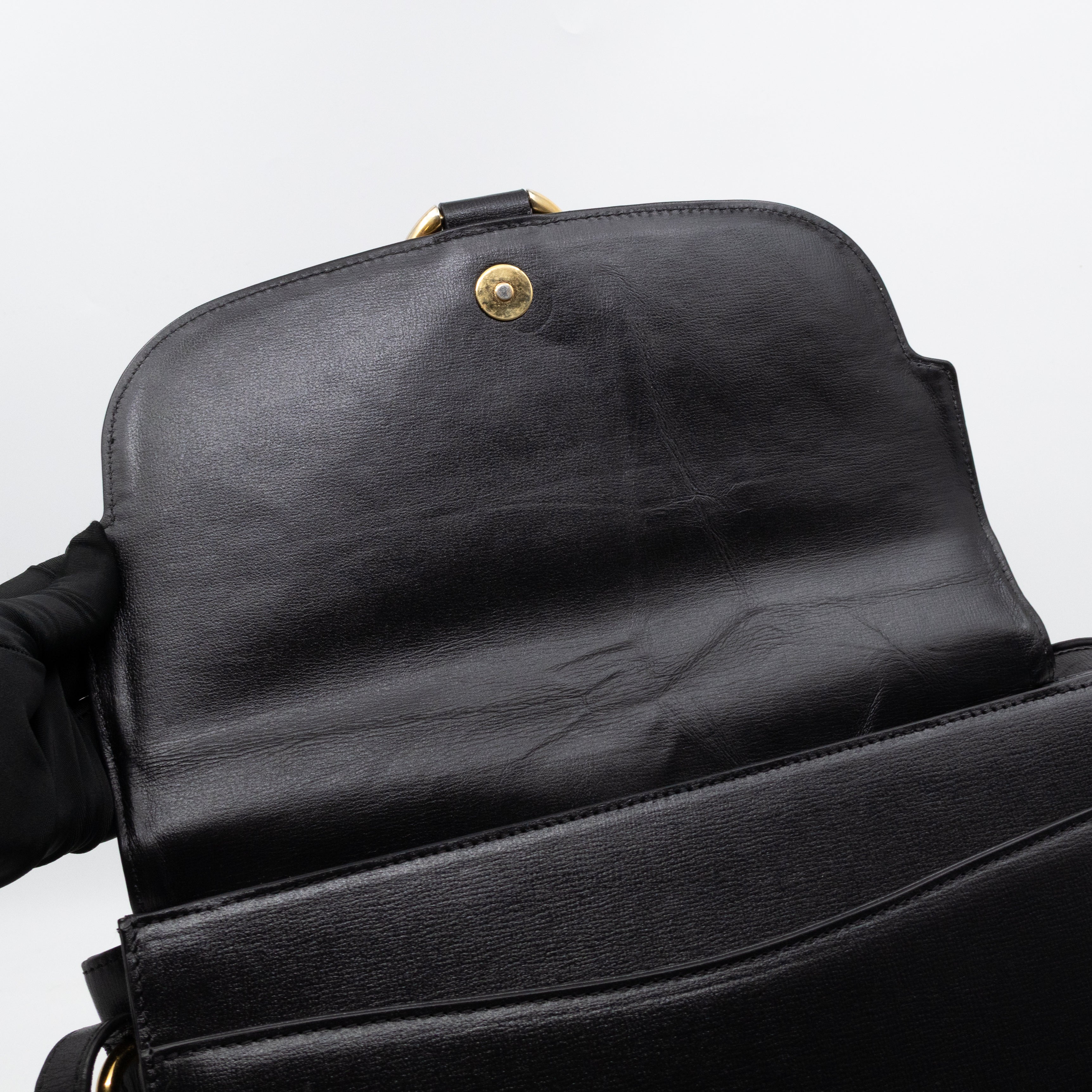 GG Ring Shoulder Bag Black Leather