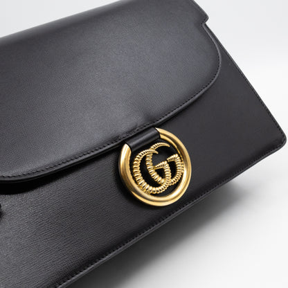 GG Ring Shoulder Bag Black Leather