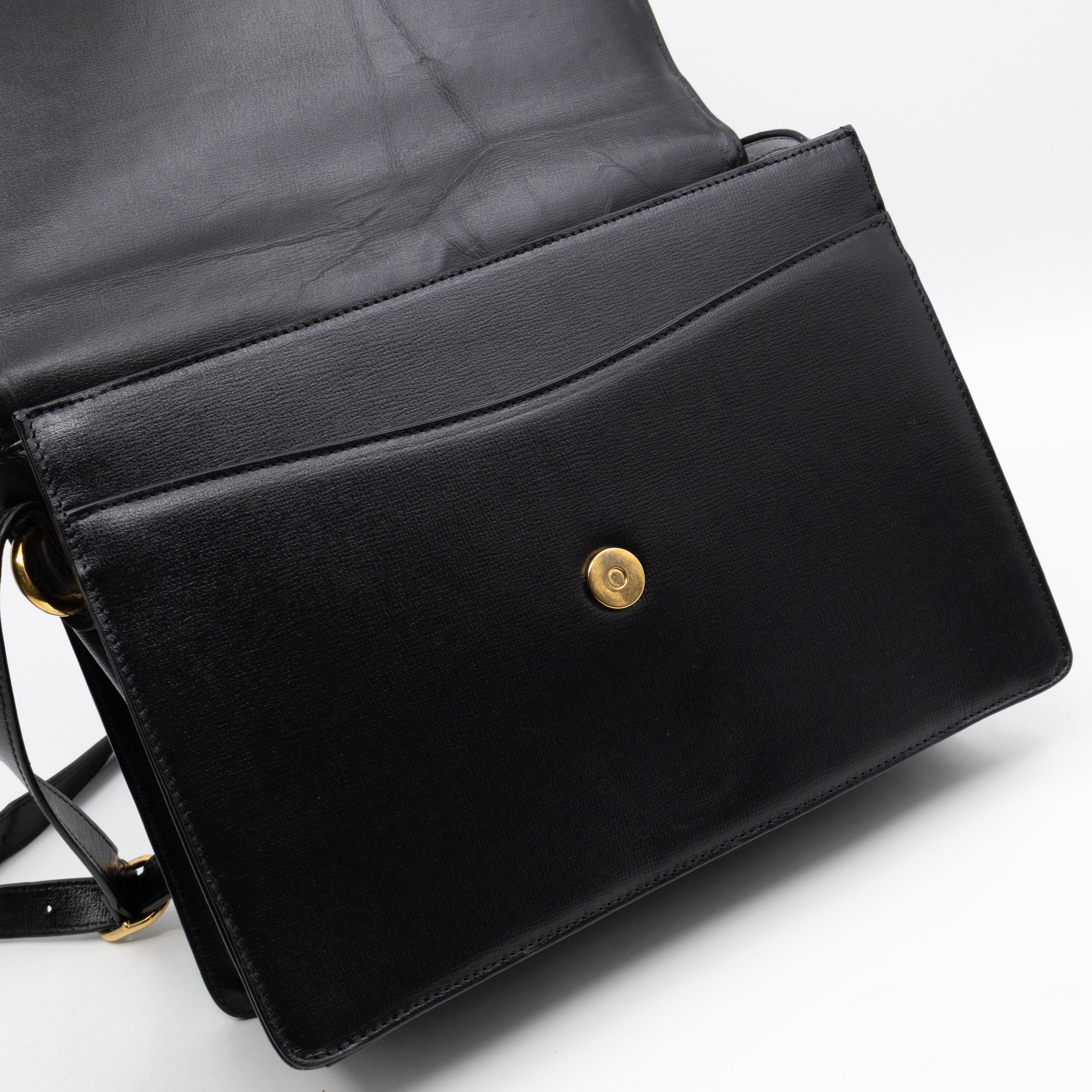 GG Ring Shoulder Bag Black Leather