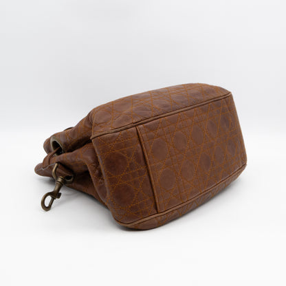 Cannage Quilted Shoulder Bag Brown Leather