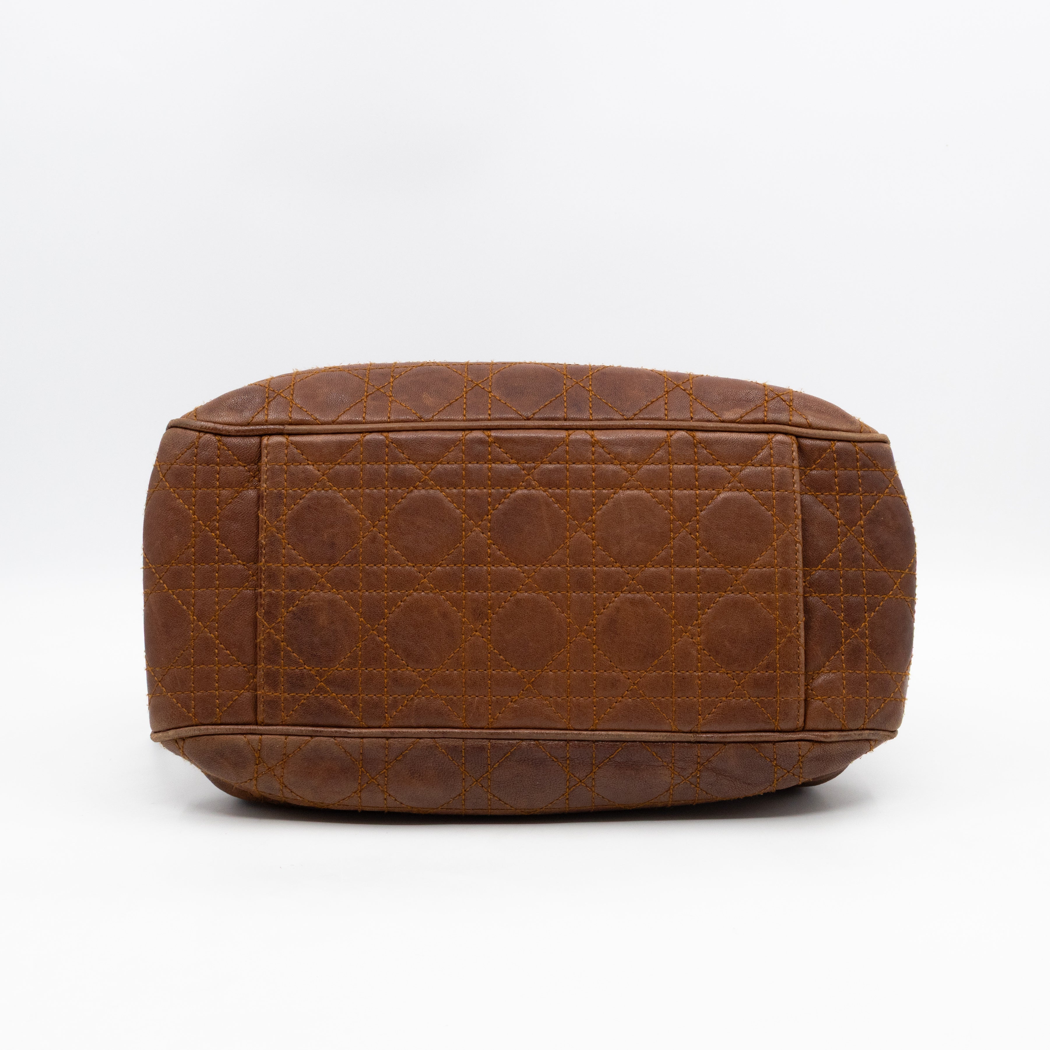 Cannage Quilted Shoulder Bag Brown Leather