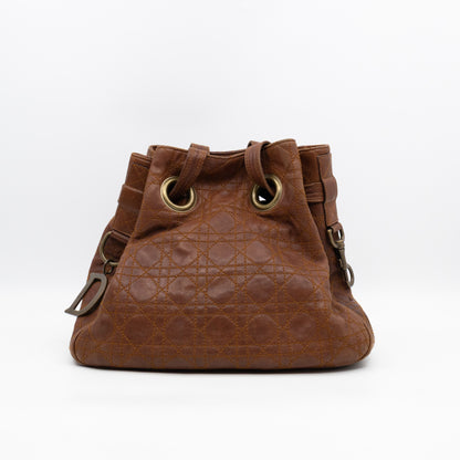 Cannage Quilted Shoulder Bag Brown Leather